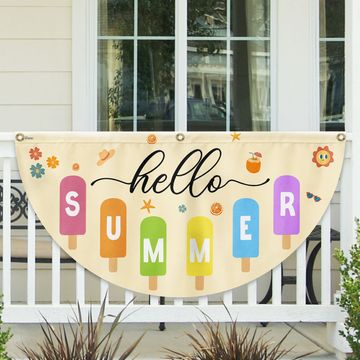 Discover Hello Summer Ice Cream Non-Pleated Fan Flag