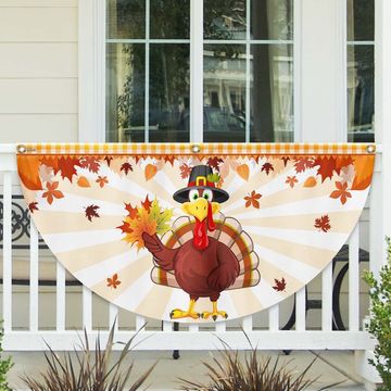 Discover Fall Flag Happy Thanksgiving Turkey Non-Pleated Fan Flag