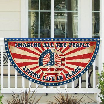 Discover Hippie Peace Imagine All The People Living Life In Peace Non-Pleated Fan Flag