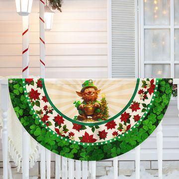 Discover Irish Christmas Fan Flag - Leprechaun, Shamrock & Poinsettia Décor  - 3-Day Shipping
