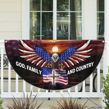 Discover God Family and Country American Patriotic Eagle Non-Pleated Fan Flag