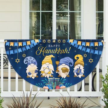 Discover Happy Hanukkah Jewish Holiday Gnomes Non-Pleated Fan Flag
