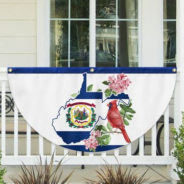 Discover Cardinal and Rhododendron Flower, West Virginia Non-Pleated Fan Flag