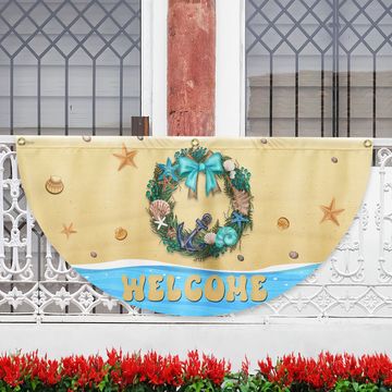 Discover Welcome Summer Flag Coastal Beach Wreath Non-Pleated Fan Flag