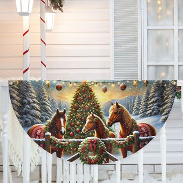 Discover Horse Christmas Farm Non-Pleated Fan Flag