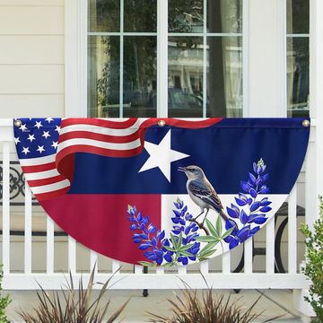Discover Texas with Northern Mockingbird And Bluebonnet, Texas Non-Pleated Fan Flag