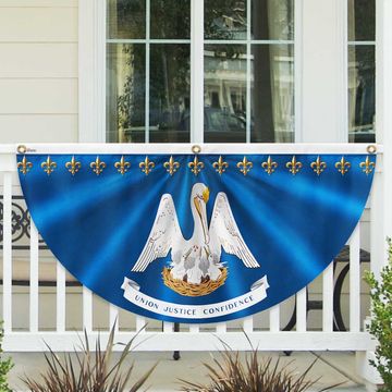 Discover Louisiana Flag Brown Pelican Fleur-de-lis Louisiana Non-Pleated Fan Flag