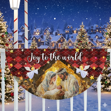 Discover Holy Family Nativity Fan Flag - 'Joy to the World' Non-Pleated Christmas Décor  - 3-Day Shipping