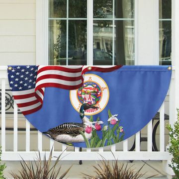 Discover Minnesota State Lady's Slipper Flower and Loon Non-Pleated Fan Flag