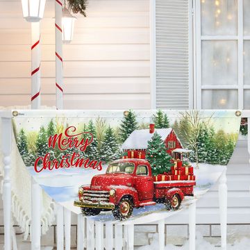 Discover Red Pickup Truck Merry Christmas Non-Pleated Fan Flag