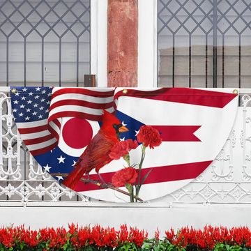 Discover Ohio State Cardinal and Scarlet Carnation Flower Non-Pleated Fan Flag