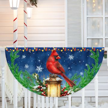 Discover Cardinal Bird And Lantern Christmas Non-Pleated Fan Flag