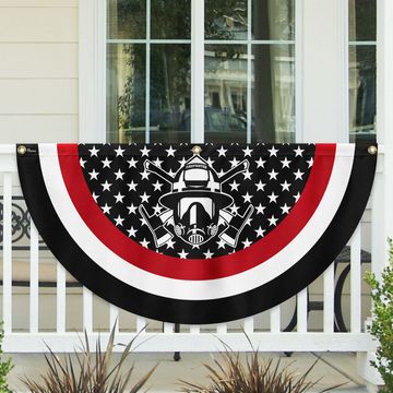 Discover Firefighter Fireman Thin Red Line Non-Pleated Fan Flag