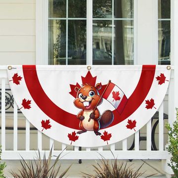 Discover Happy Canada Day Beaver 1st Of july Non-Pleated Fan Flag
