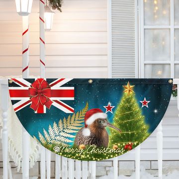 Discover New Zealand Christmas Kiwi Bird and Fern Non-Pleated Fan Flag
