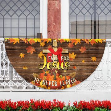 Discover Fall For Jesus He Never Leaves Thanksgiving Halloween Pumpkins Fall Non-Pleated Fan Flag