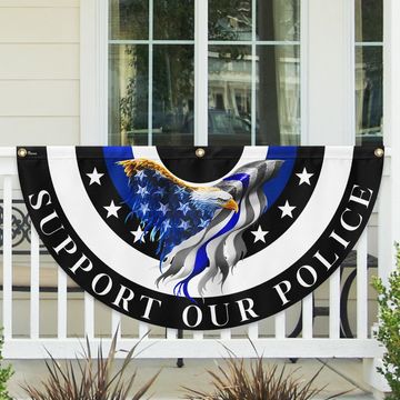 Discover Thin Blue Line Eagle Back The Blue Non-Pleated Fan Flag