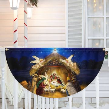 Discover Oh Holy Night Nativity Scene The Birth Of Jesus Christ Non-Pleated Fan Flag