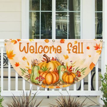 Discover Fall Welcome Autumn Harvest Pumpkins Welcome Fall Non-Pleated Fan Flag
