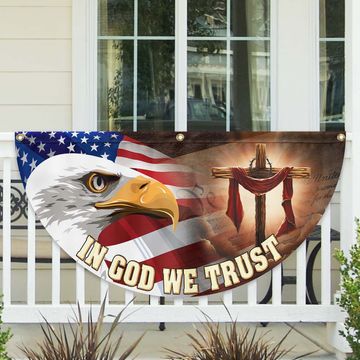 Discover Christian Cross Eagle In God We Trust Non-Pleated Fan Flag