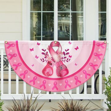 Discover Breast Cancer Awareness Pink Boxing Gloves Non-Pleated Fan Flag