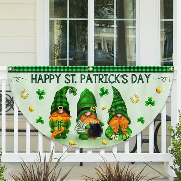 Discover Happy Patrick's Day Gnomes Non-Pleated Fan Flag