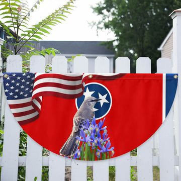 Discover Tennessee State Mockingbird and Iris Flower Non-Pleated Fan Flag