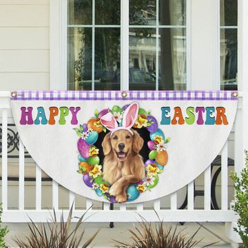 Discover Golden Retriever Dog Happy Easter Non-Pleated Fan Flag