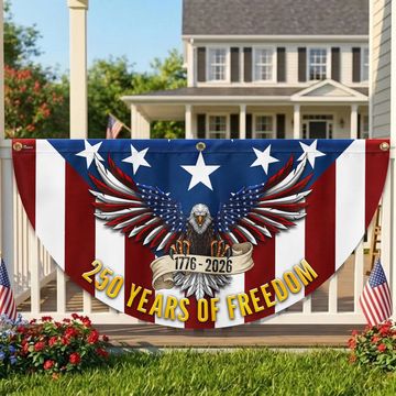 Discover 250 Years of Freedom Non-Pleated Fan Flag Patriotic Eagle Bunting
