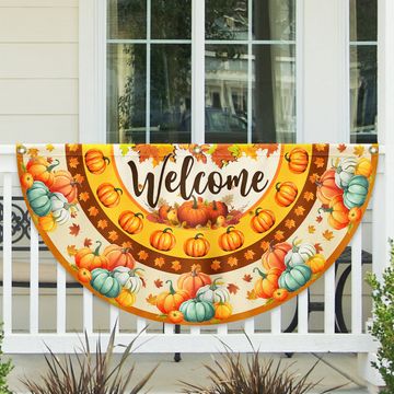 Discover Welcome Fall Flag Pumpkin Thanksgiving Non-Pleated Fan Flag