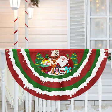 Discover Merry Christmas Santa Snowman Reindeer Non-Pleated Fan Flag