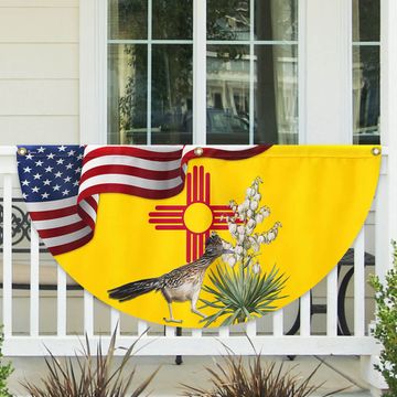 Discover New Mexico State Roadrunner Bird and Yucca Flower Non-Pleated Fan Flag 3-Day Shipping