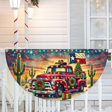 Discover Texas Christmas Truck Non-Pleated Fan Flag