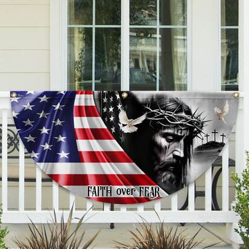 Discover Jesus Christ Faith Over Fear God Jesus Non-Pleated Fan Flag