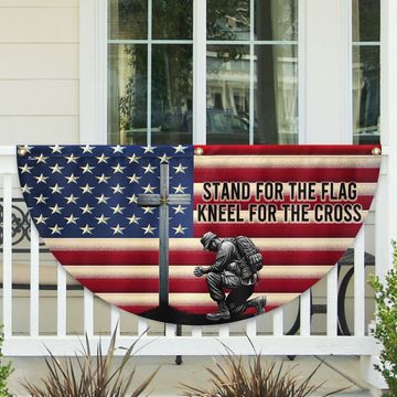 Discover Veteran Kneeling Christ Cross American Flag Honoring Faith and Freedom Veterans Day Patriotic Decor