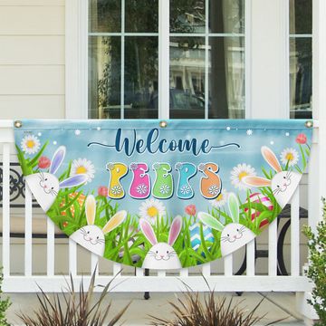 Discover Easter Welcome Peeps Bunny Spring Time Non-Pleated Fan Flag
