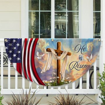 Discover Jesus Christian Cross Easter Resurrection of Jesus He Is Risen Non-Pleated Fan Flag