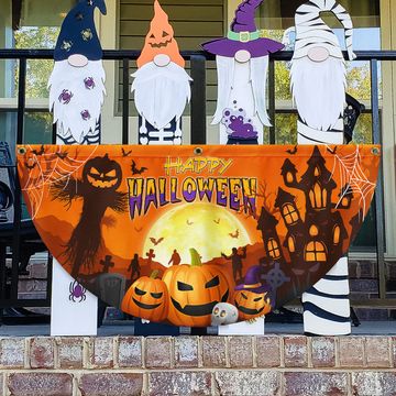 Discover Happy Halloween Pumpkin Spooky Witch House Non-Pleated Fan Flag