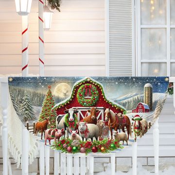 Discover Farm Animals Christmas Red Barn Non-Pleated Fan Flag