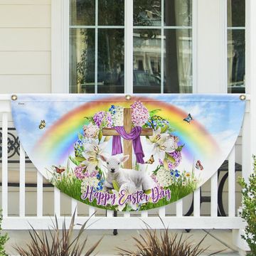Discover Happy Easter, Lamb of God Christian Cross Non-Pleated Fan Flag