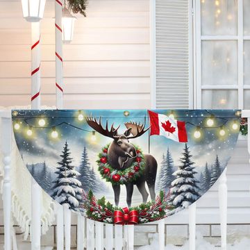Discover Canadian Moose Christmas Canada Winter Holidays Non-Pleated Fan Flag