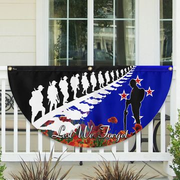Discover Anzac Day Flag Lest We Forget Red Poppy Veteran Solider Memorial New Zealand Non-Pleated Fan Flag