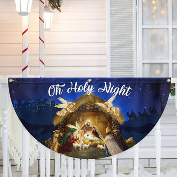 Discover Nativity Of Jesus Christmas Fan Flag Holy Night Christmas Non-Pleated Fan Flag