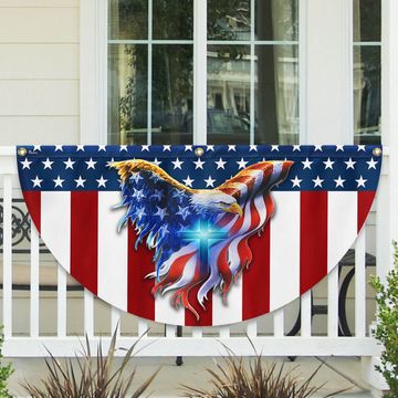 Discover Patriotic Eagle with Christian Cross American Non-Pleated Fan Flag