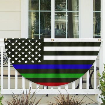 Discover Thin Blue Green Red Line Non-Pleated Fan Flag