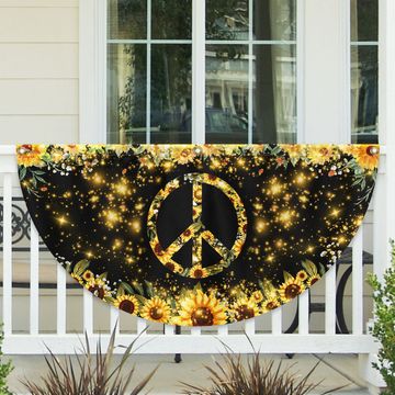 Discover Sunflower Hippie Peace Sign Non-Pleated Fan Flag TPT2004FLn