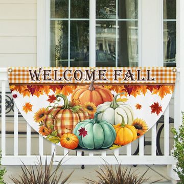 Discover Welcome Fall Pumpkins Non-Pleated Fan Flag