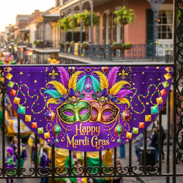 Discover Happy Mardi Gras Non-Pleated Fan Flag