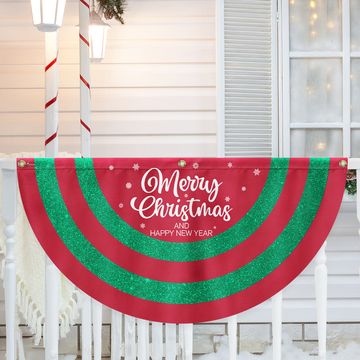 Discover Merry Christmas  And Happy New Year Non-Pleated Fan Flag