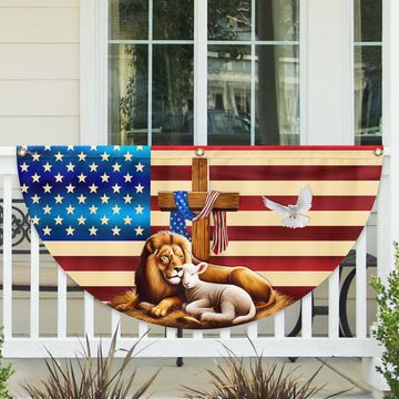 Discover The Lion Of Judah And The Lamb Of God Bible Christian Non-Pleated Fan Flag